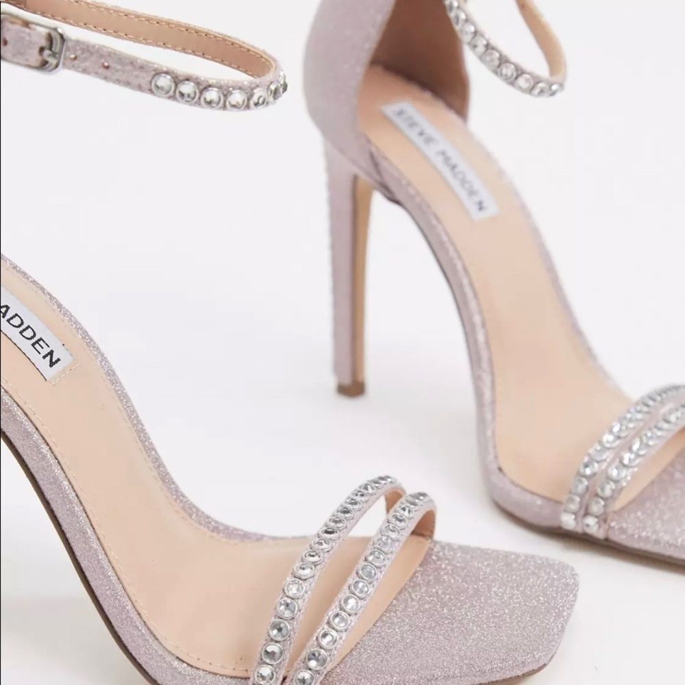 Steve Madden Collette Blush Glitter Rhinestone Strappy Stiletto Size 7